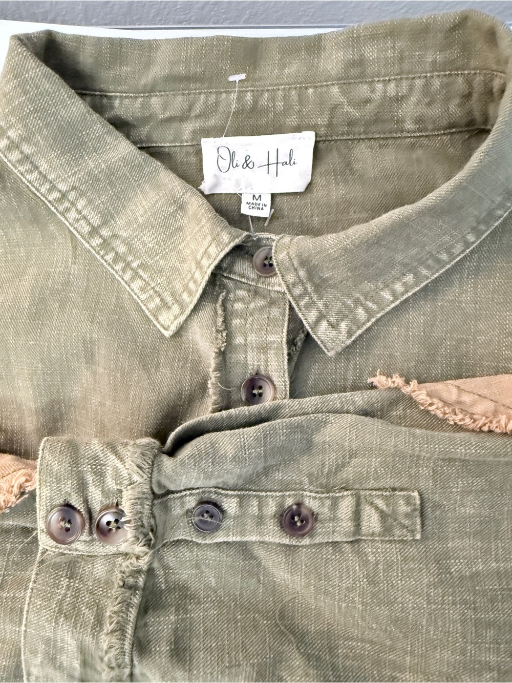 Oli & Hali Olive Green Button-Down Shirt with Red Star Trim - Picture 2 of 7